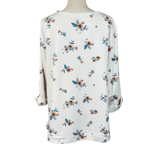 Croft & Barrow XX-Large Sweatshirt Floral 3/4 Cuffed Sleeves Lightweight White - Picture 5 of 7